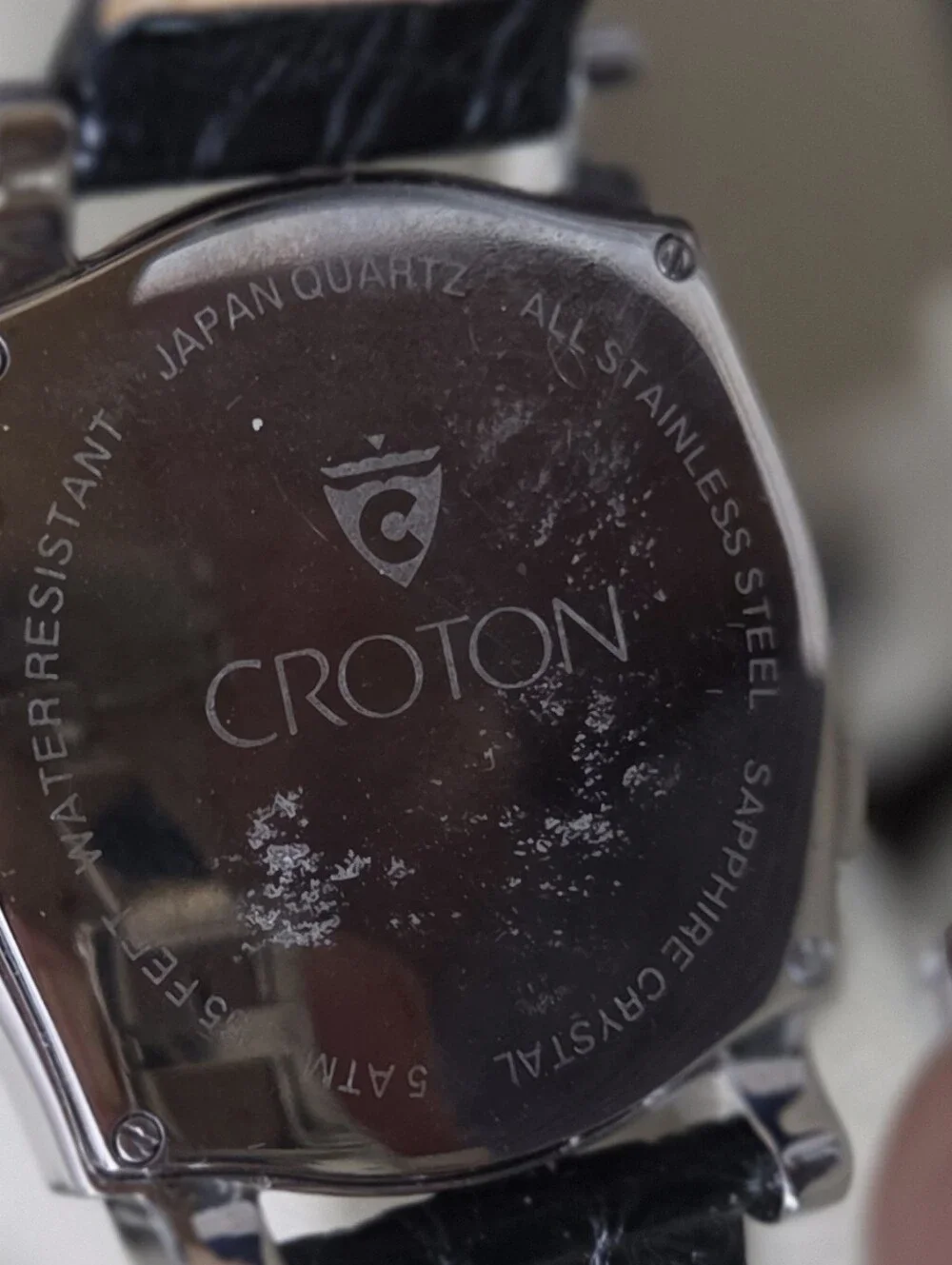 Croton Tonneau Triple Date Moonphase Watch Sapphire Crystal Black Crocodile Band - Picture 2 of 7